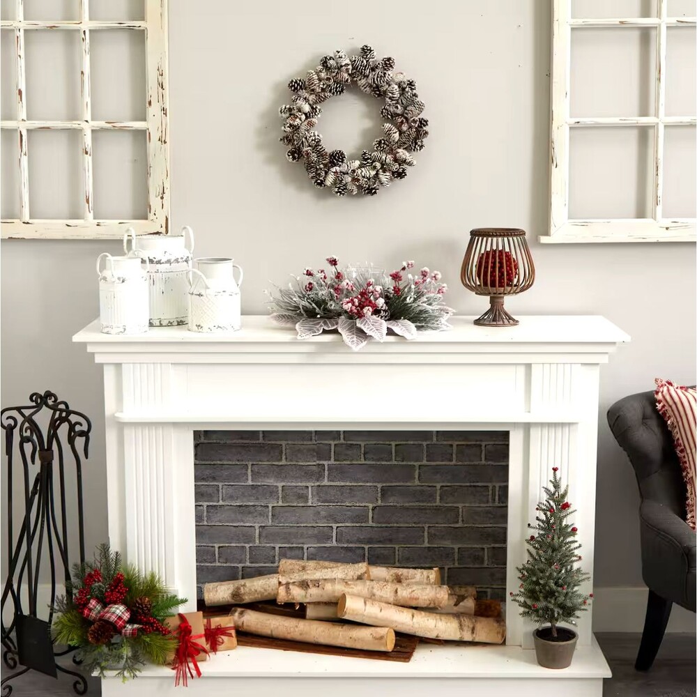 Nearly Natural 17" Snowy Magnolia Berry Artificial Arrangement Candelabrum NIB